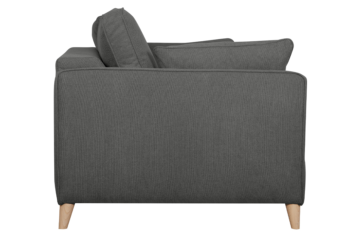 Canap convertible scandinave 3 places en tissu gris anthracite et bois clair avec matelas 10 cm PAPEL