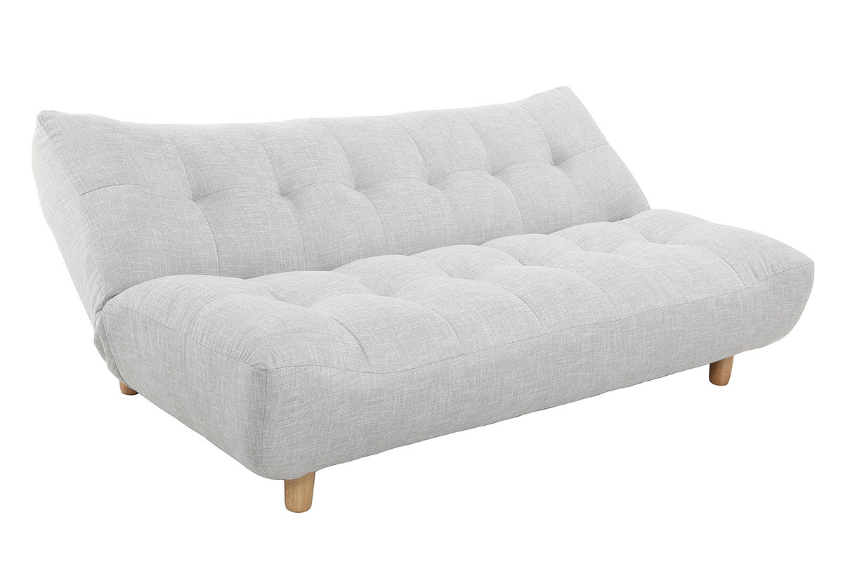 Canap convertible scandinave 3 places en tissu gris clair et bois clair YUMI