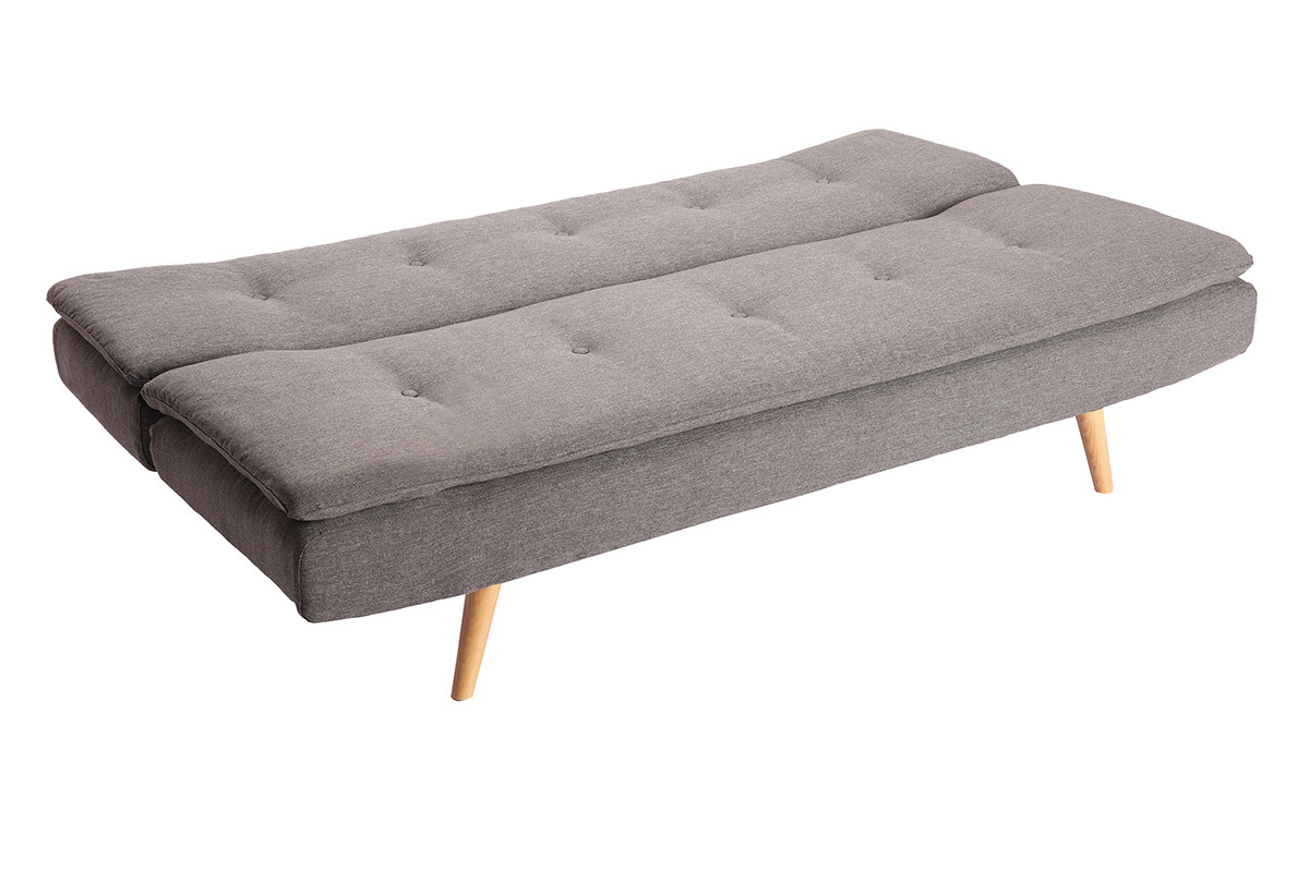 Canap convertible scandinave 3 places en tissu gris fonc et bois clair SENSO