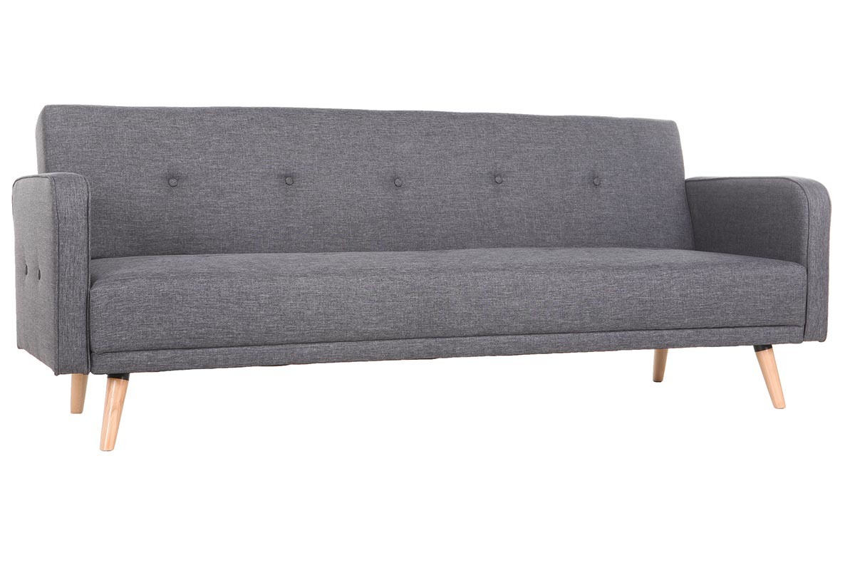 Canap convertible scandinave 3 places en tissu gris fonc et bois clair ULLA