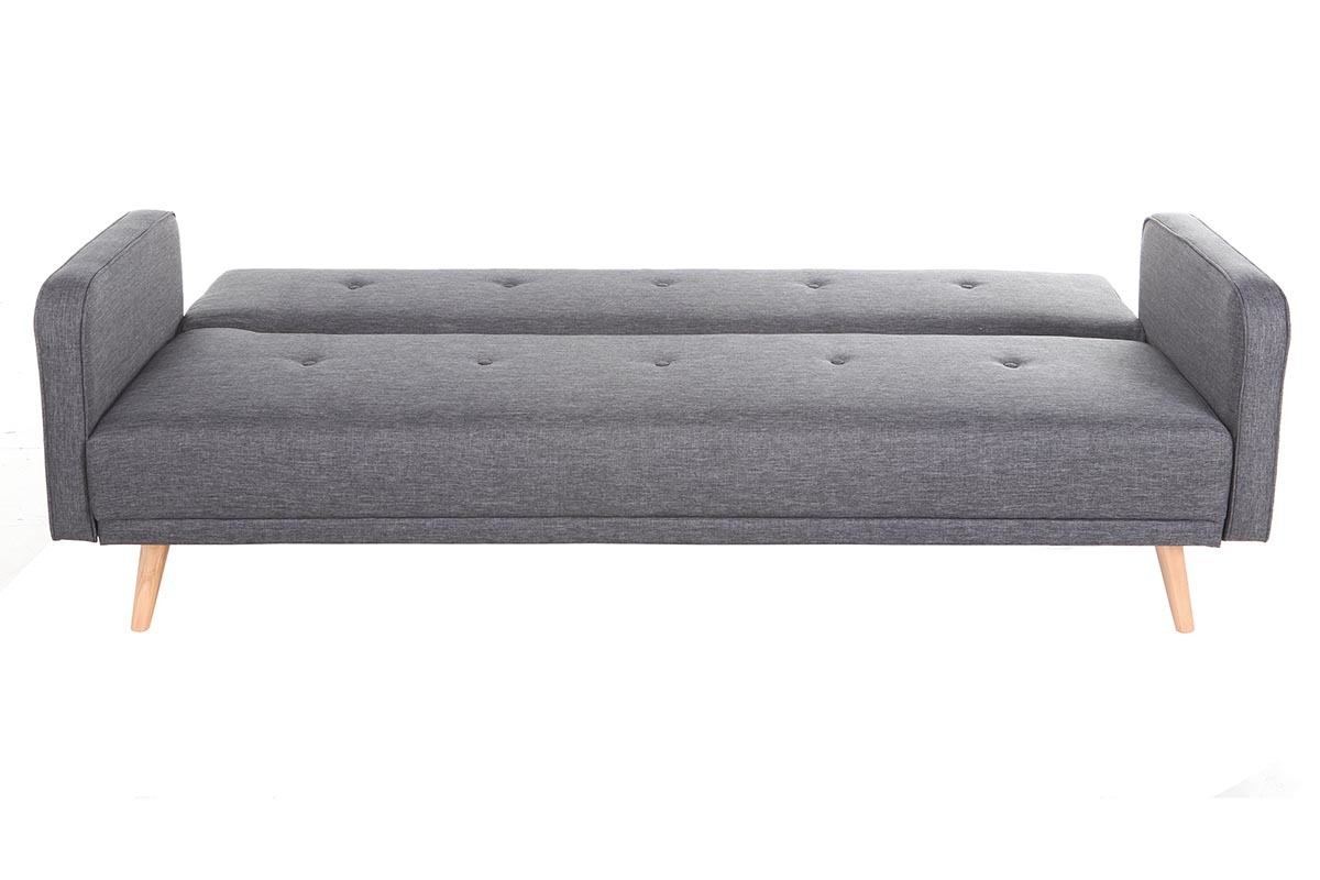 Canap convertible scandinave 3 places en tissu gris fonc et bois clair ULLA