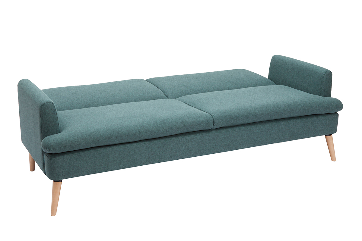 Canap convertible scandinave 3 places en tissu vert et bois clair STEWART