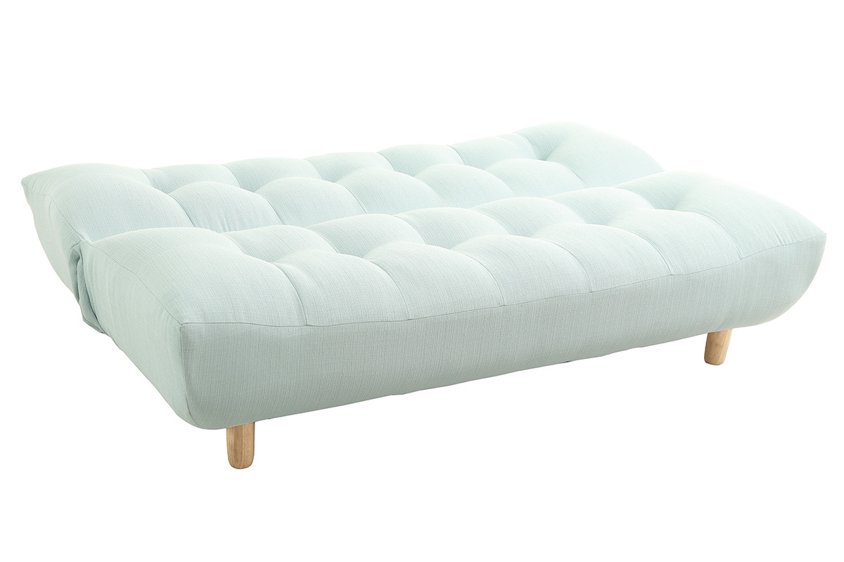 Canap convertible scandinave en tissu menthe  l'eau et bois clair YUMI