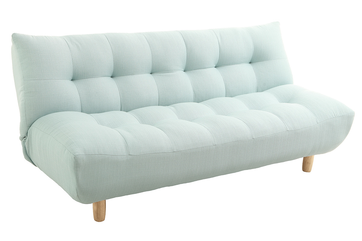 Canap convertible scandinave en tissu menthe  l'eau et bois clair YUMI