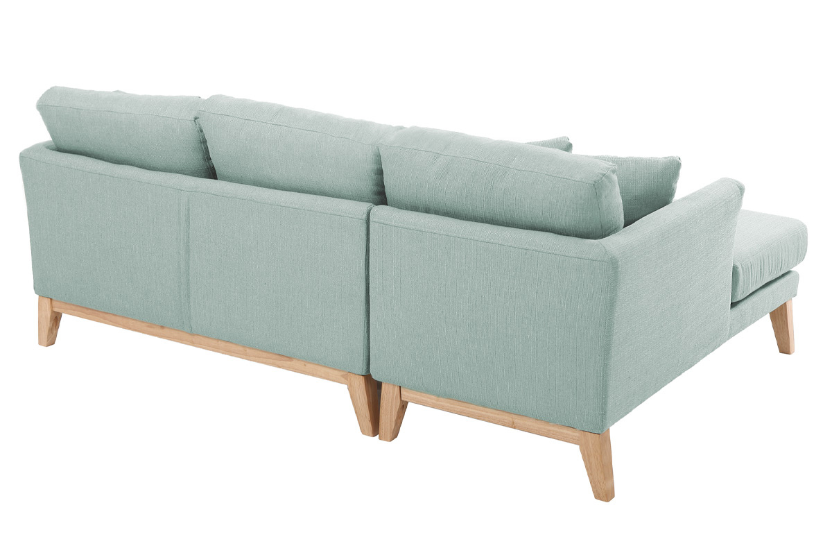 Canap d'angle gauche dhoussable scandinave en tissu vert lagon et bois clair 3-4 places OSLO