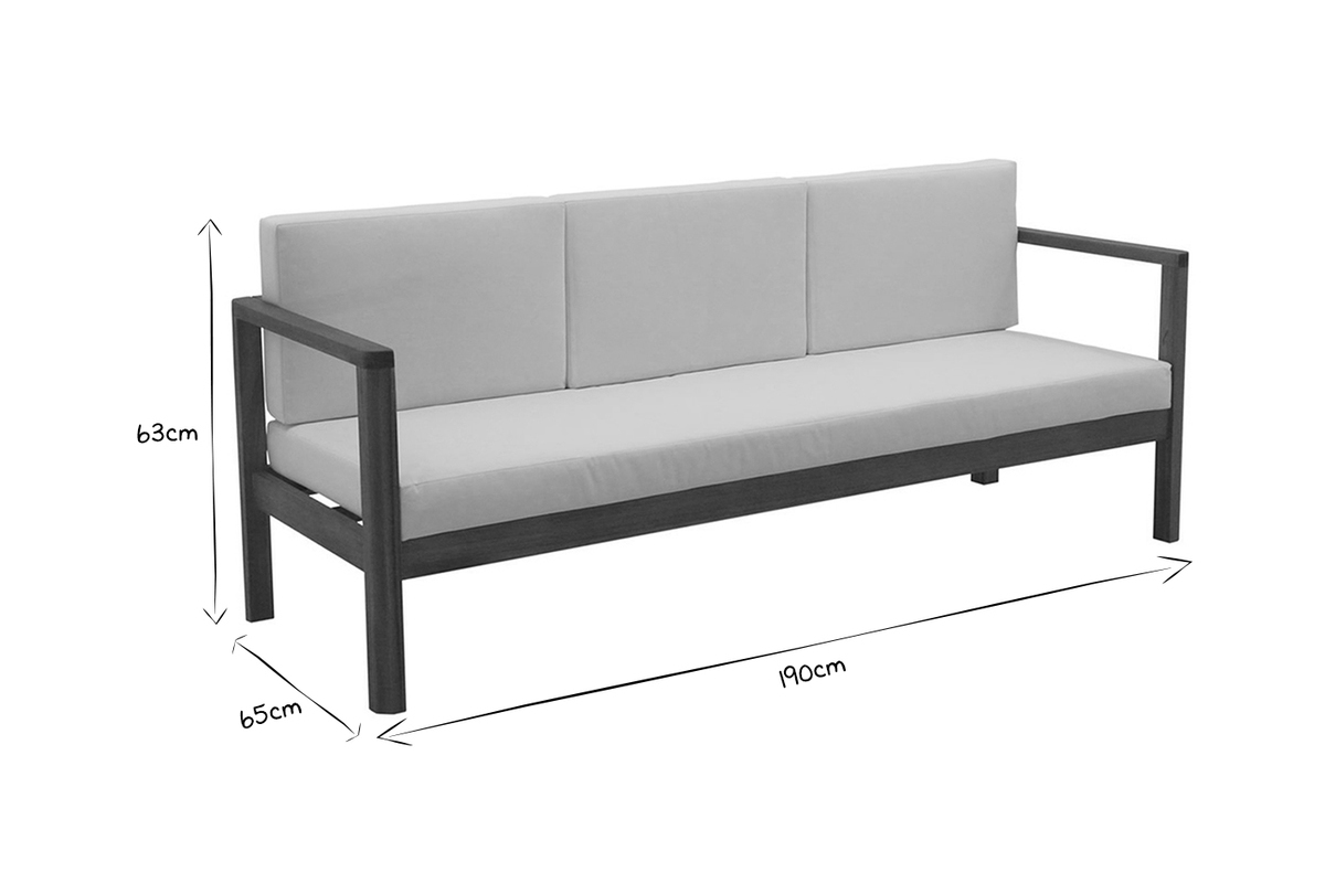 Canap de jardin 3 places en bois massif et coussins dhoussables taupe L190 cm AKIS