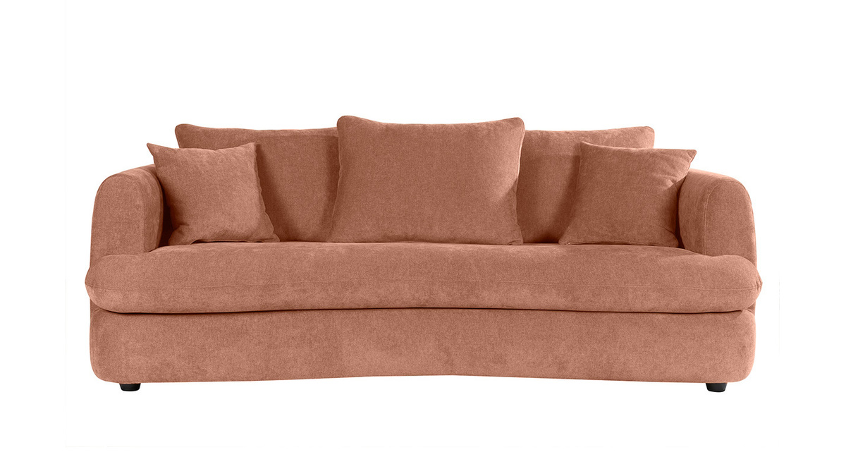 Canap dhoussable 3-4 places design haricot en tissu effet velours terracotta SACHA