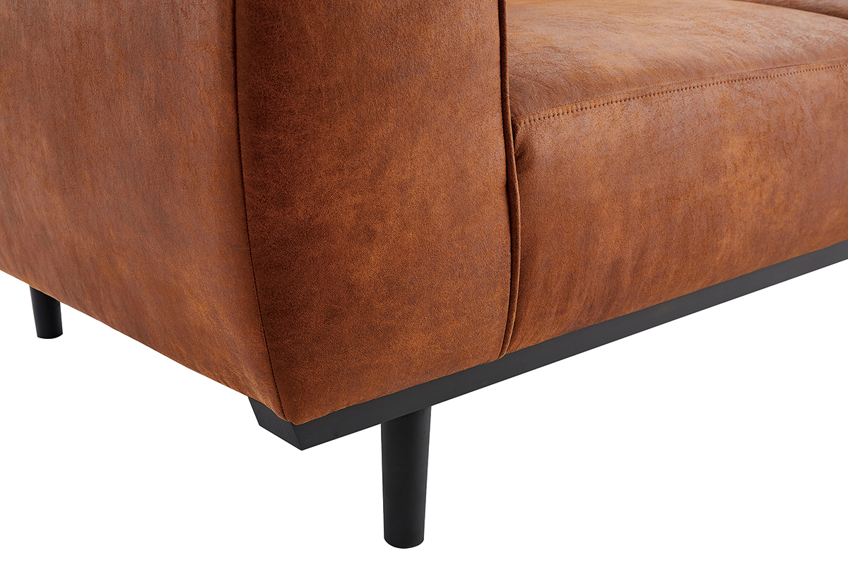 Canap design 2-3 places en cuir aspect vieilli marron cognac MORRIS