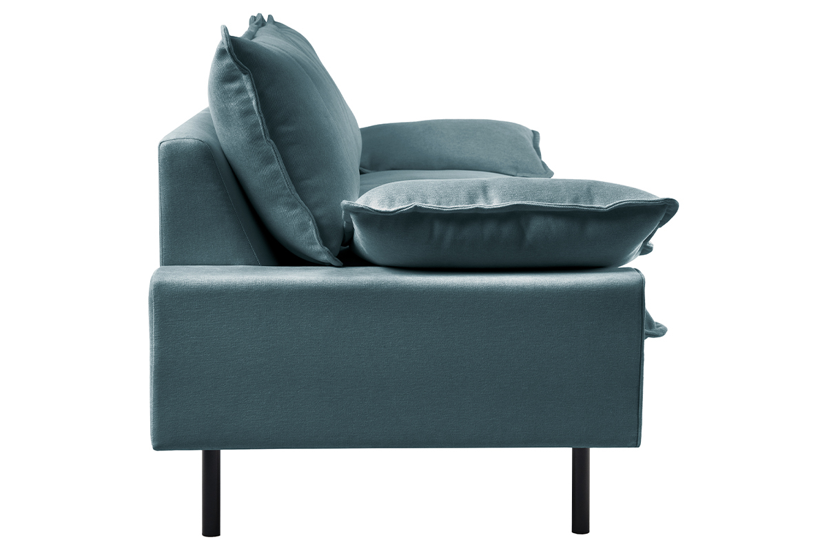 Canap design 3 places en tissu effet velours bleu gris et mtal noir DORY