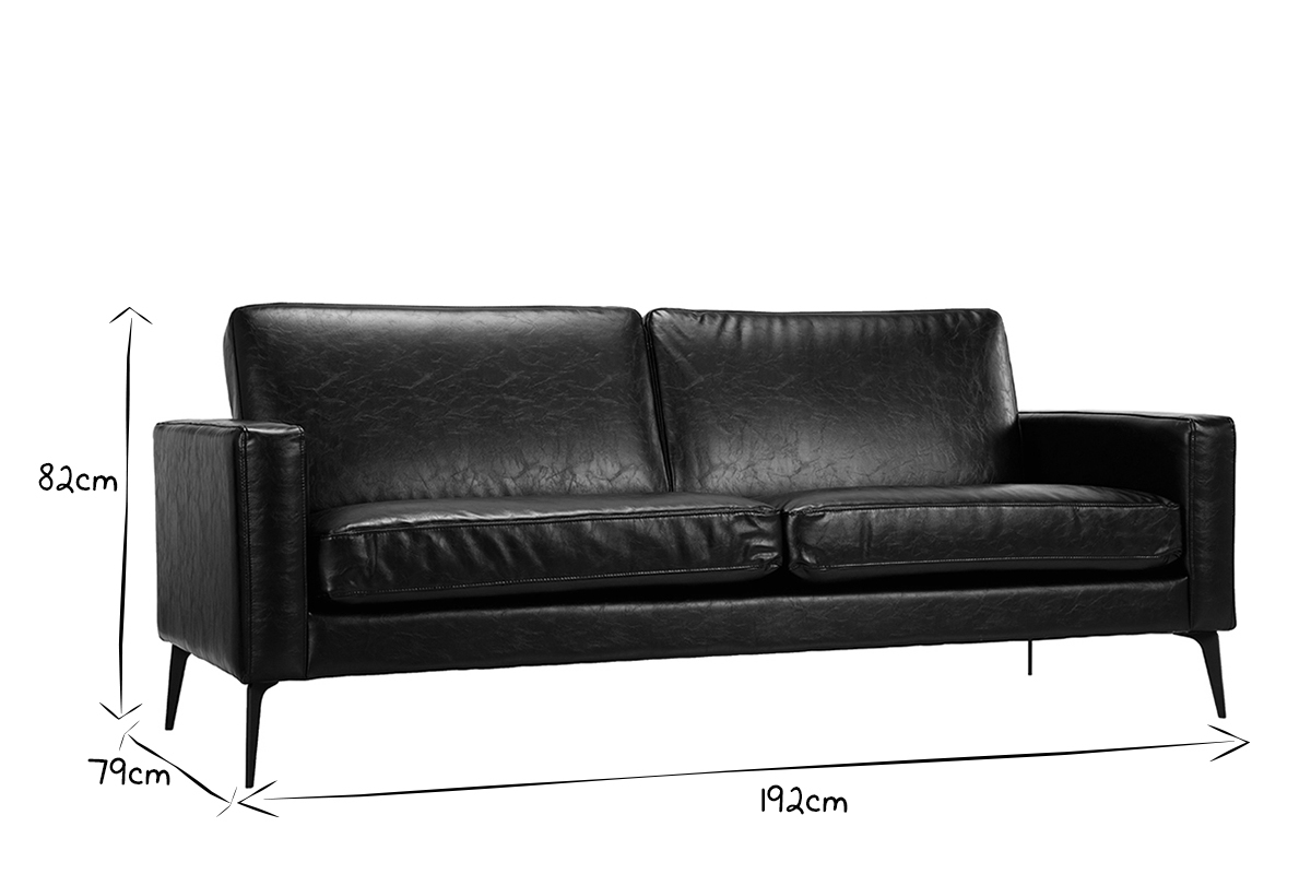 Canap design 3 places noir RICCI