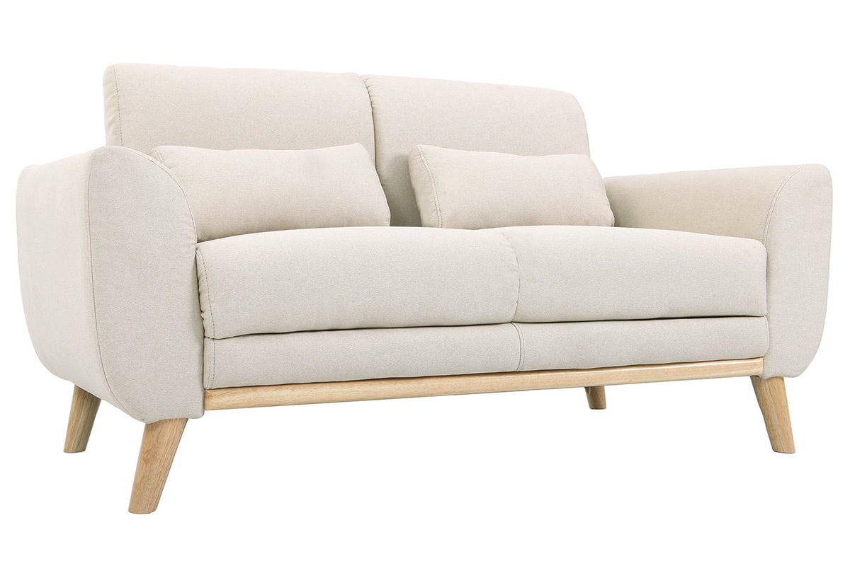 Canap scandinave 2 places en tissu beige et bois clair EKTOR