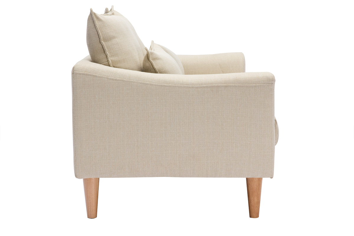 Canap scandinave 2 places en tissu beige et bois clair KATE