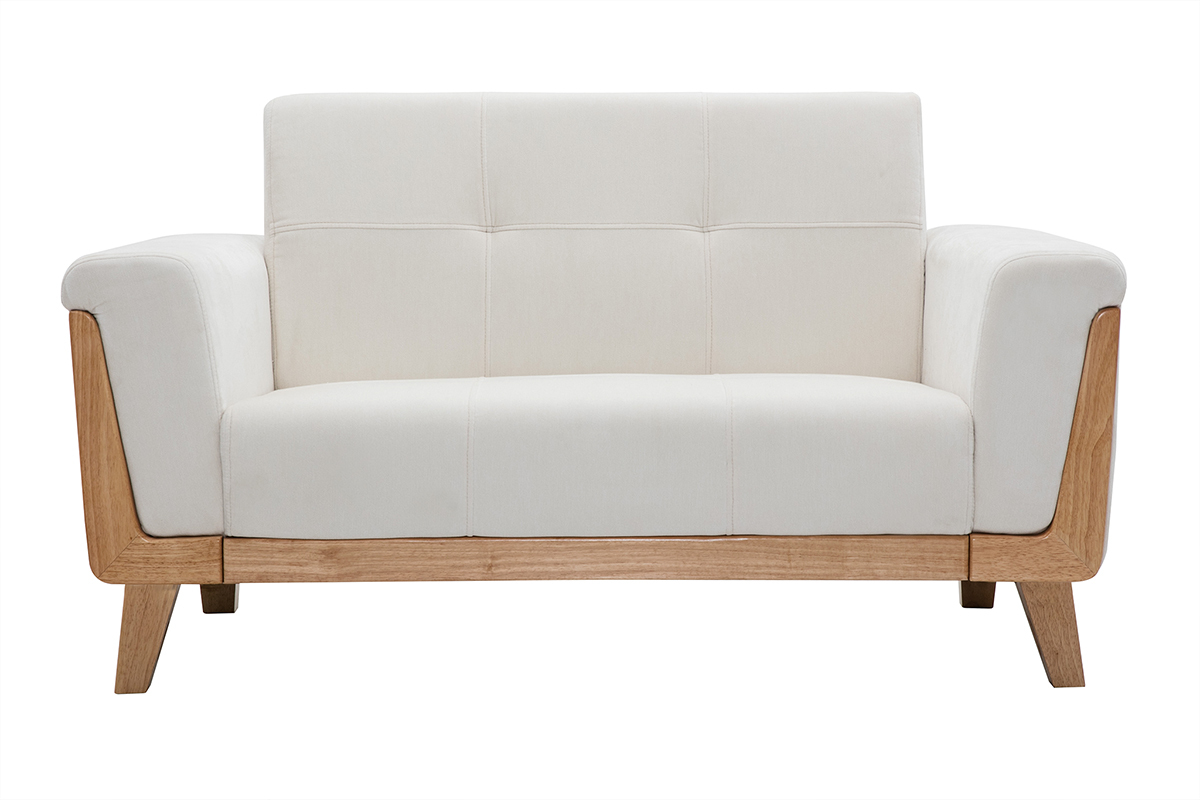 Canap scandinave 2 places en tissu blanc cass et bois clair  FJORD