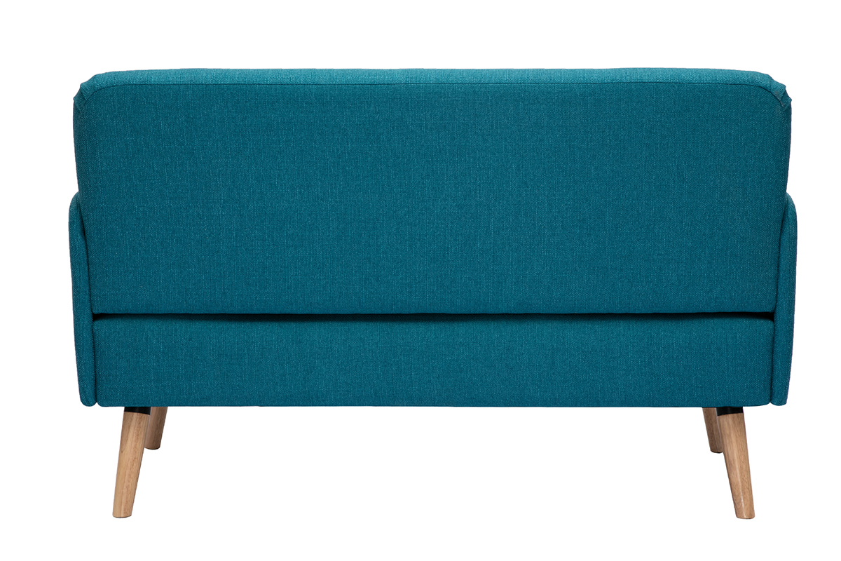 Canap scandinave 2 places en tissu bleu canard et bois clair ISKO