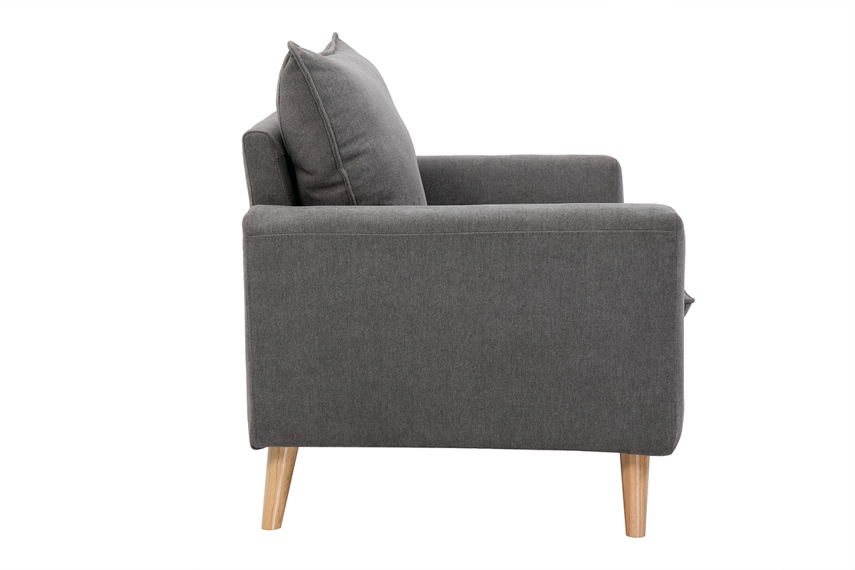 Canap scandinave 2 places en tissu effet velours gris clair et bois clair JONAS