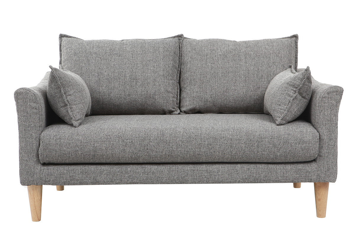 Canap scandinave 2 places en tissu gris et bois clair KATE