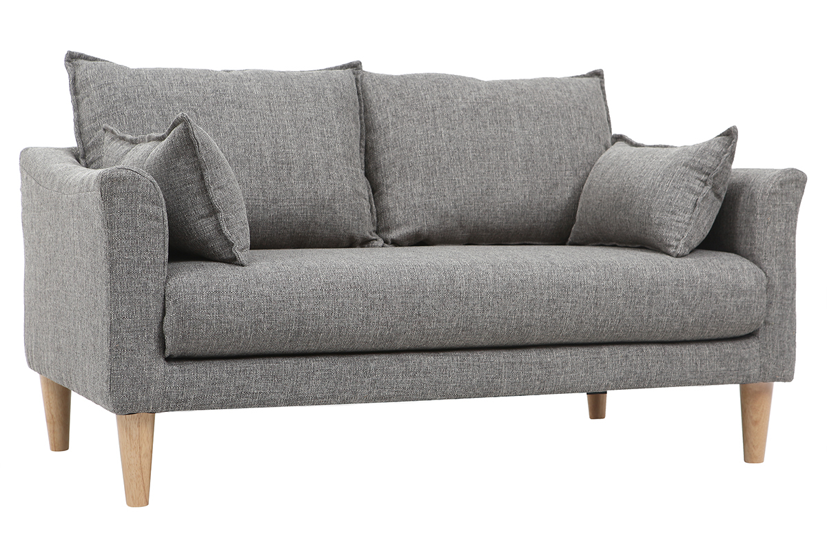 Canap scandinave 2 places en tissu gris et bois clair KATE