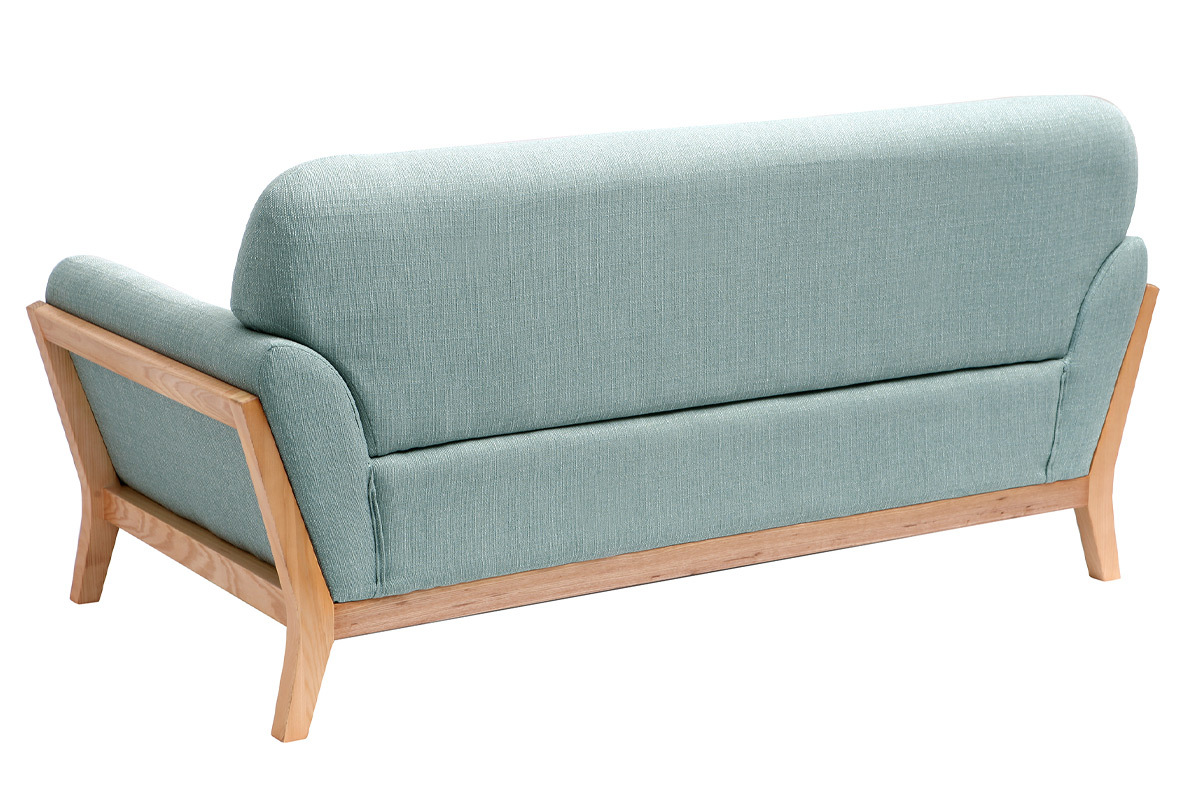 Canap scandinave 2 places en tissu vert lagon et bois clair YOKO