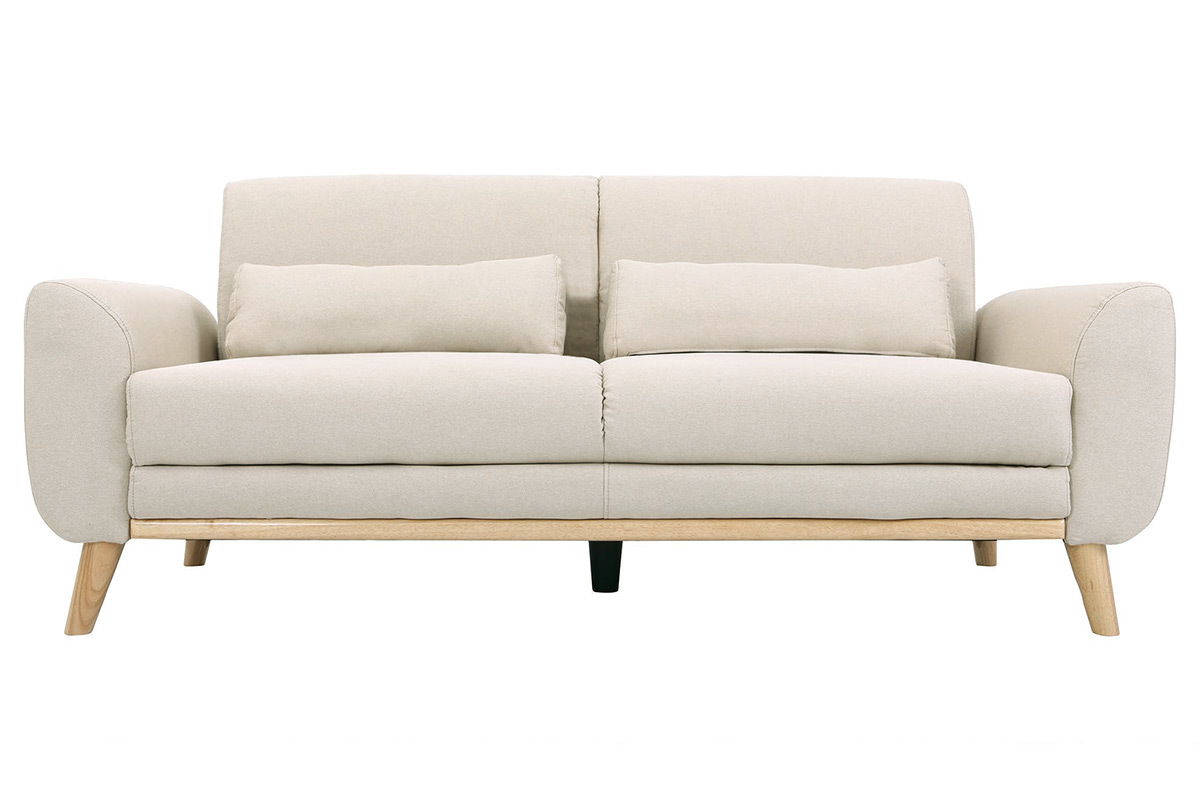 Canap scandinave 3 places en tissu beige et bois clair EKTOR