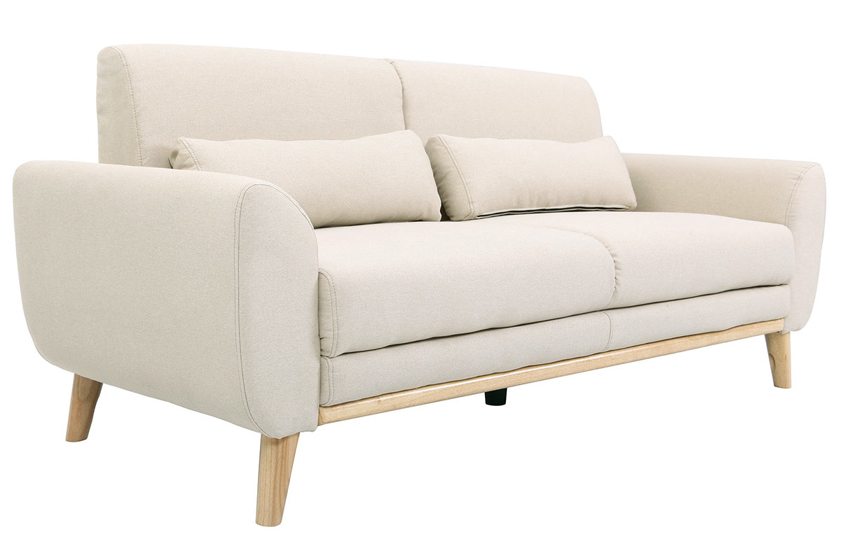 Canap scandinave 3 places en tissu beige et bois clair EKTOR