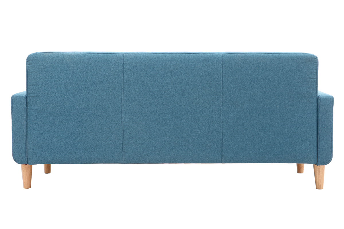 Canap scandinave 3 places en tissu bleu canard et bois clair LUNA