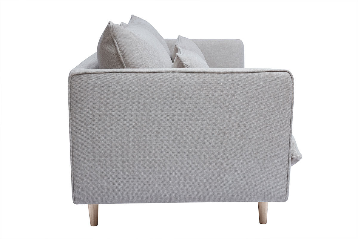 Canap scandinave 3 places en tissu effet velours textur beige et bois clair CLAYTON