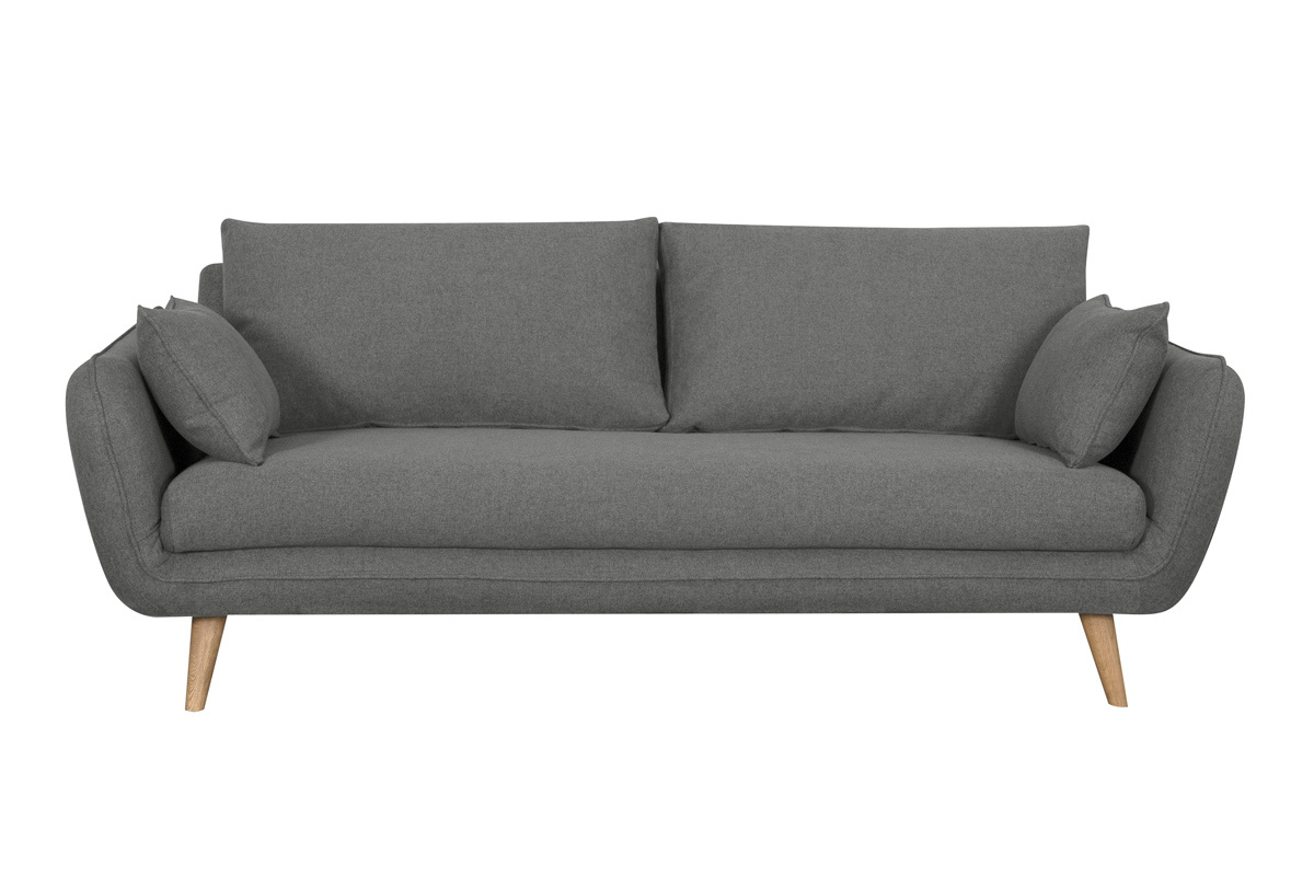 Canap scandinave 3 places en tissu gris anthracite et bois clair CREEP