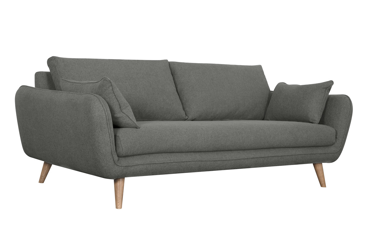 Canap scandinave 3 places en tissu gris anthracite et bois clair CREEP