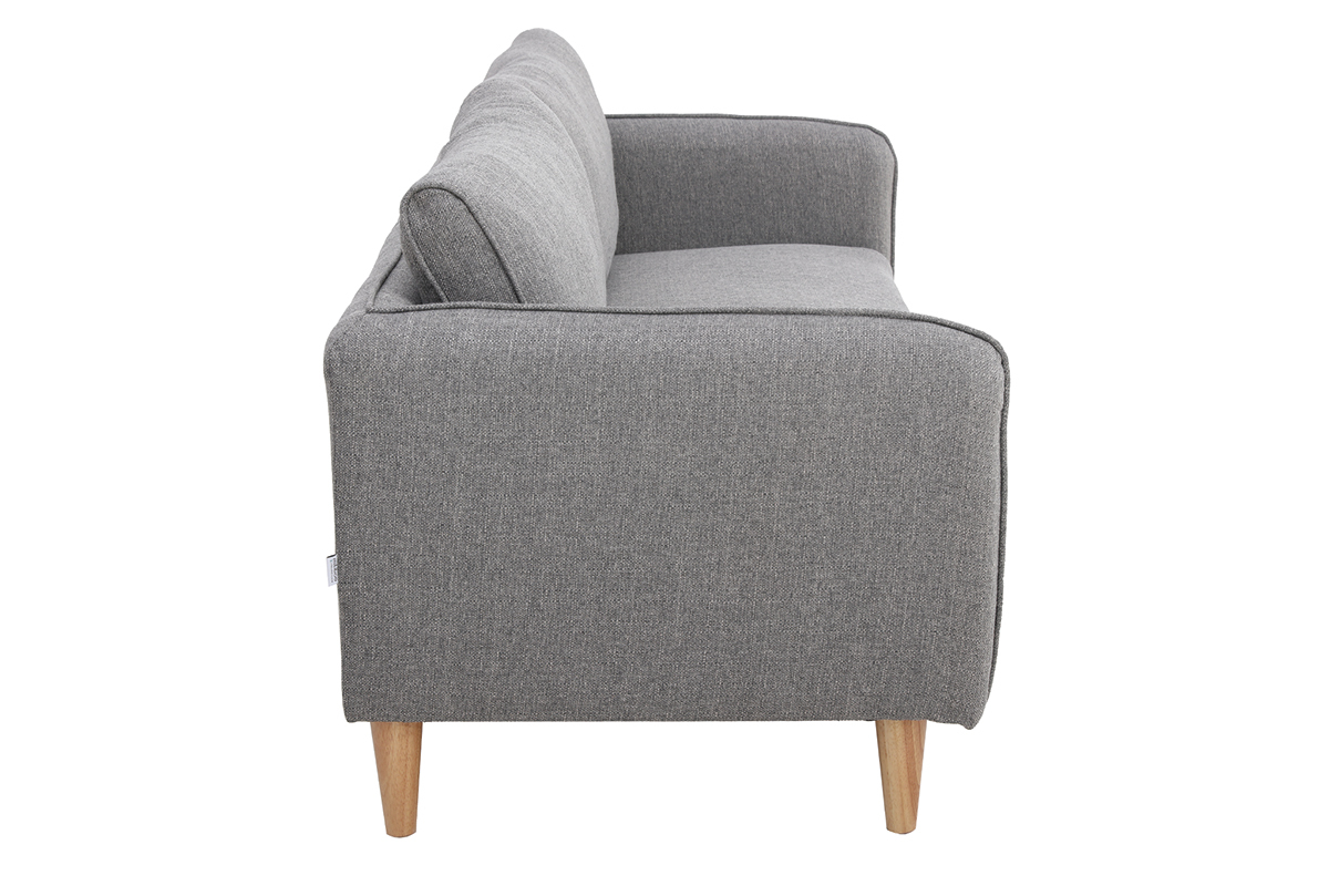 Canap scandinave 3 places en tissu gris clair et bois clair KURT