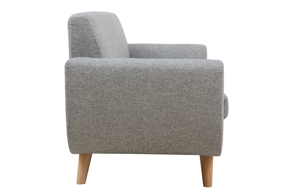 Canap scandinave 3 places en tissu gris clair et bois clair PURE