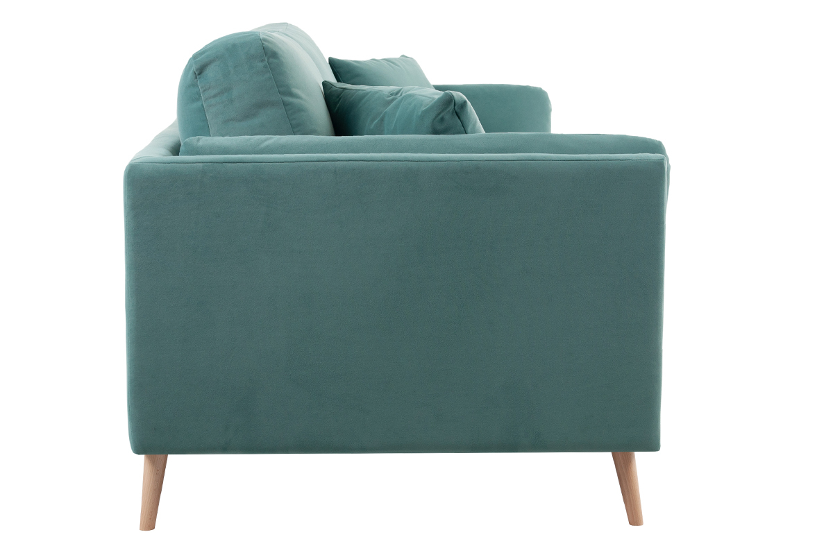 Canap scandinave 3 places en tissu velours bleu glacier et bois clair VOGUE