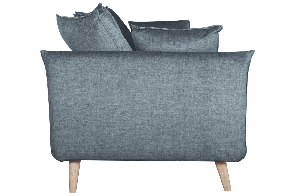 Canap scandinave 3 places en tissu velours bleu gris et bois clair OLYMPIA