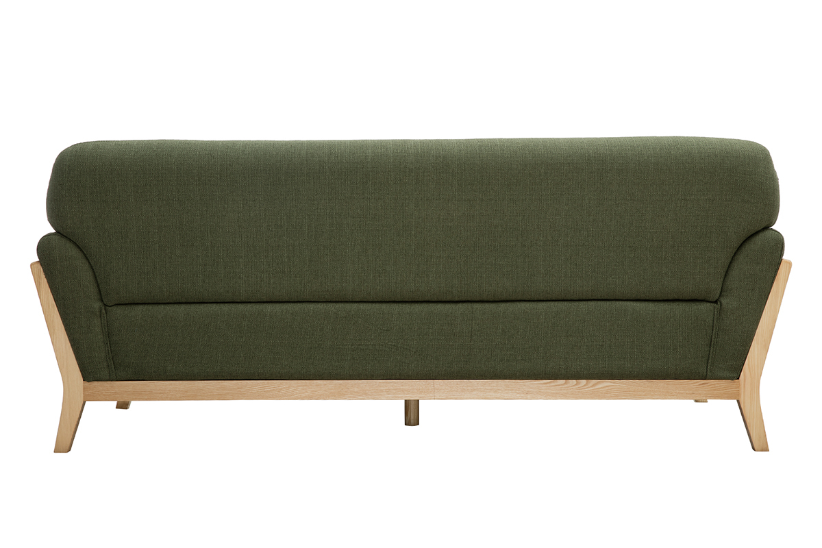 Canap scandinave 3 places en tissu vert kaki et bois clair YOKO