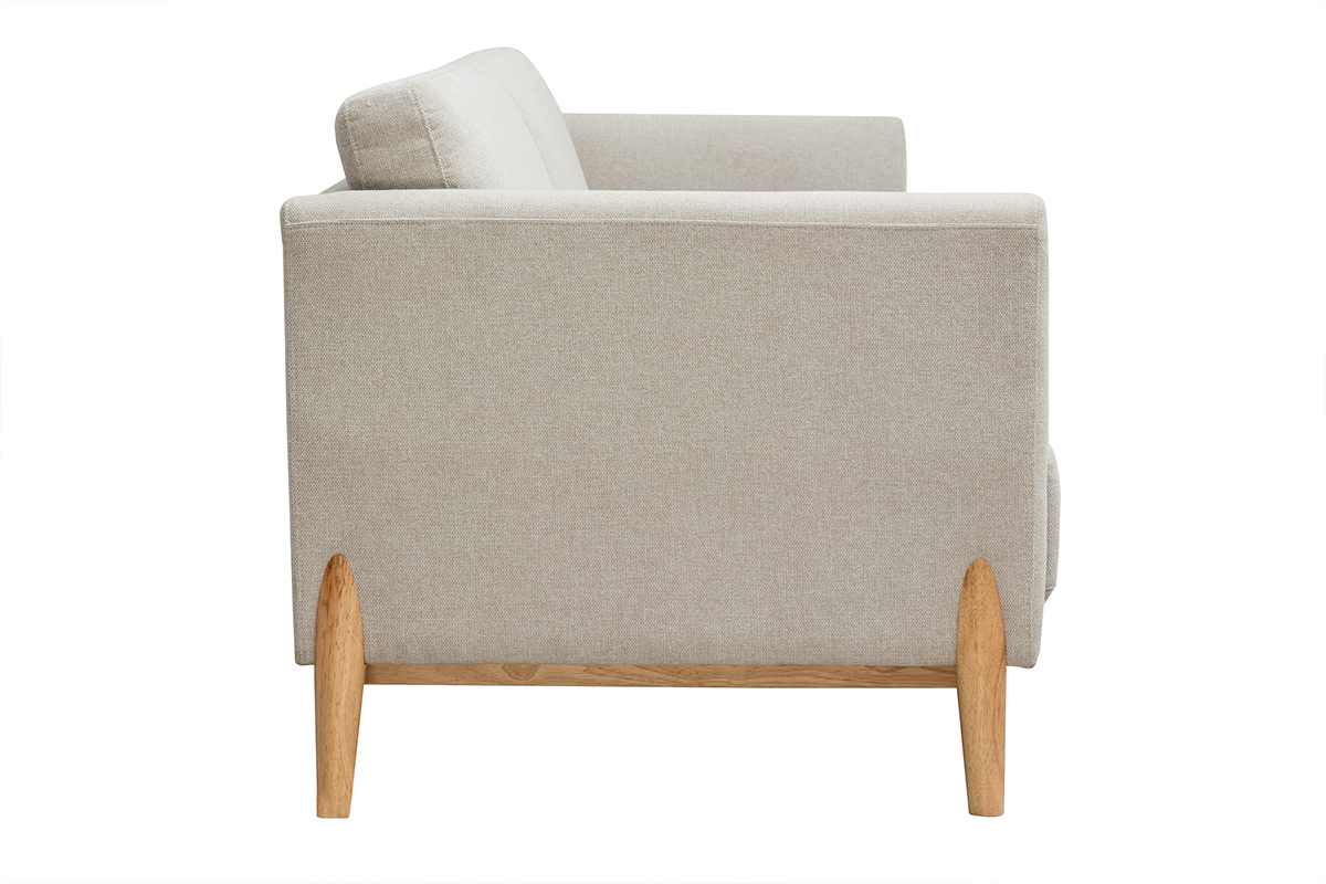 Canap scandinave 4 places en tissu effet velours textur beige et bois clair SINDRO