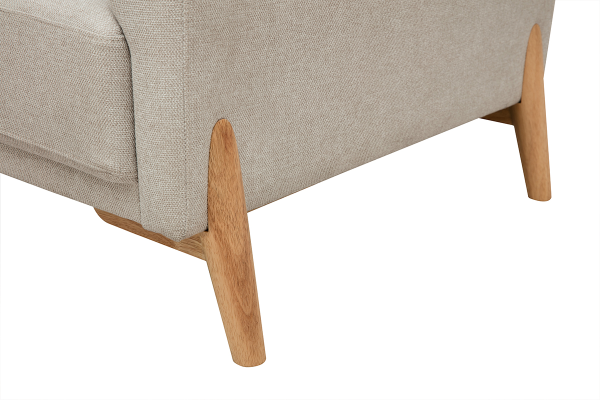 Canap scandinave 4 places en tissu effet velours textur beige et bois clair SINDRO