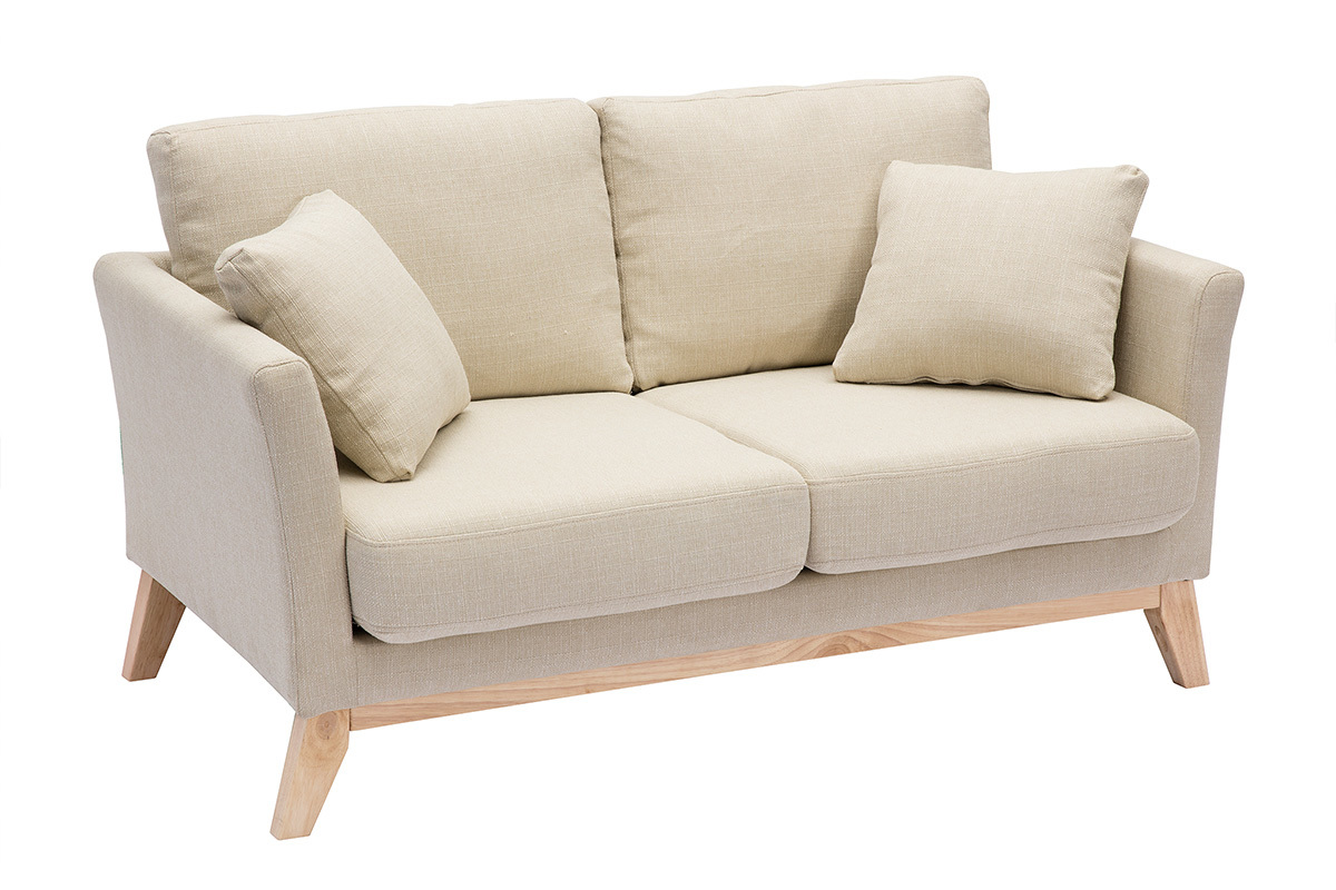 Canap scandinave dhoussable 2 places en tissu beige et bois clair OSLO