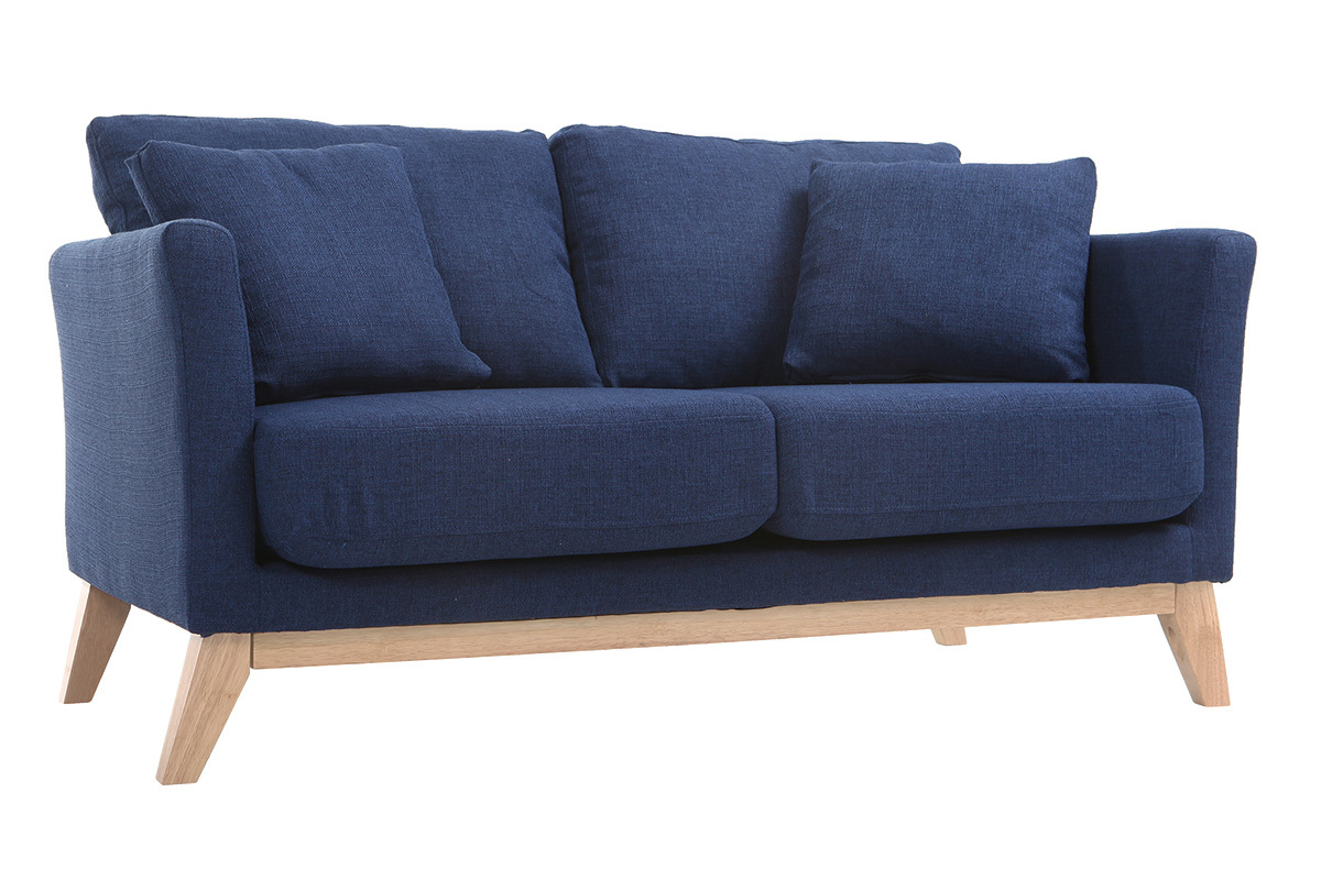 Canap scandinave dhoussable 2 places en tissu bleu fonc et bois clair OSLO