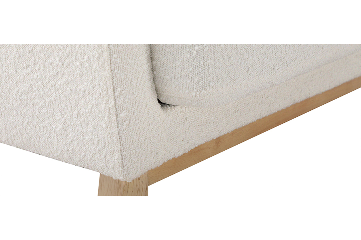 Canap scandinave dhoussable 2 places en tissu effet laine boucle blanc cass et bois clair OSLO