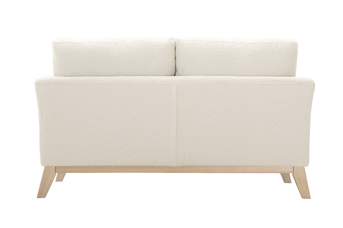 Canap scandinave dhoussable 2 places en tissu effet laine boucle blanc cass et bois clair OSLO