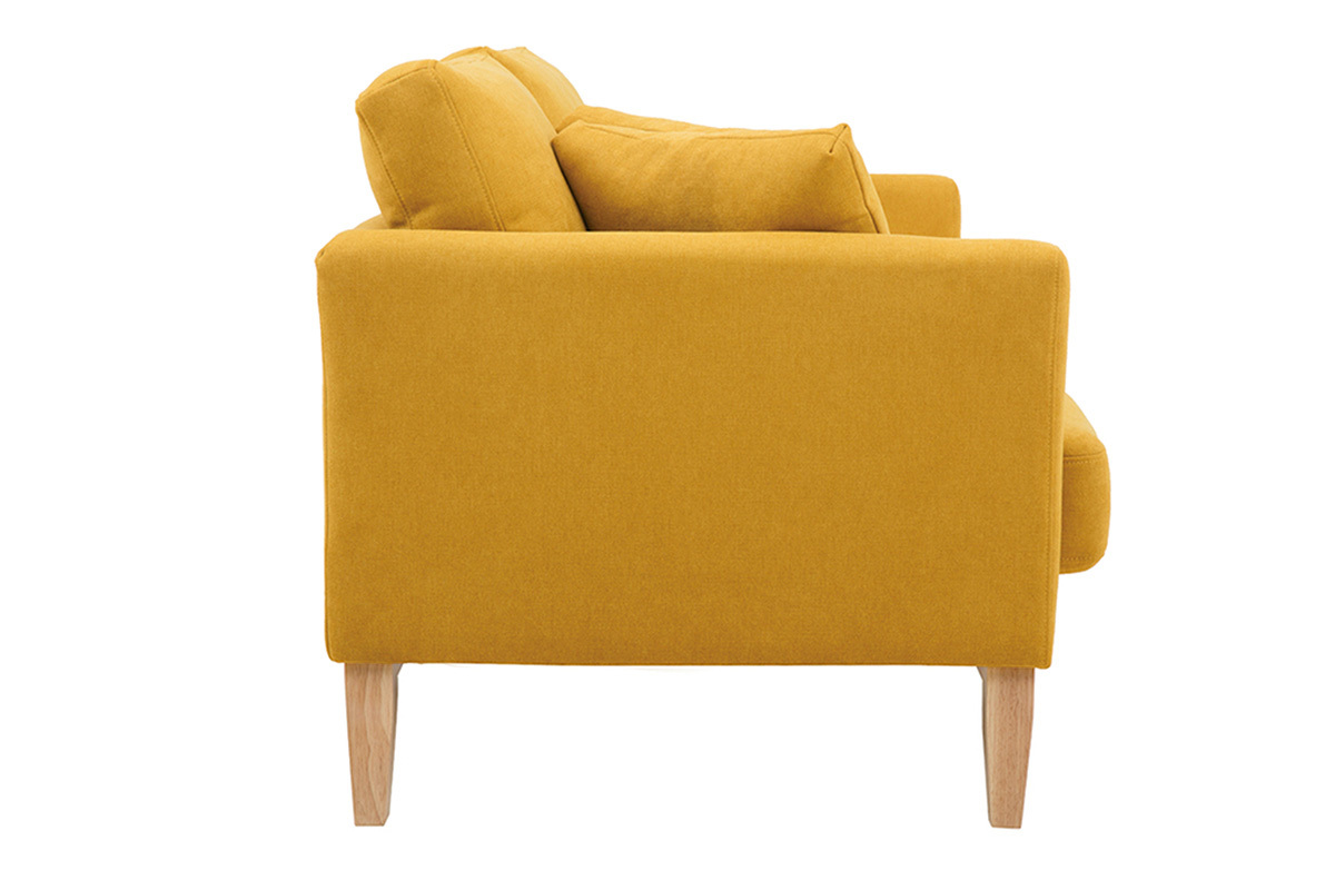 Canap scandinave dhoussable 2 places en tissu effet velours jaune moutarde et bois clair OSLO