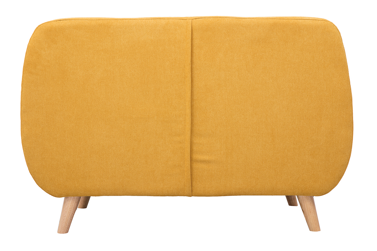 Canap scandinave dhoussable 2 places en tissu effet velours jaune moutarde et bois clair YNOK