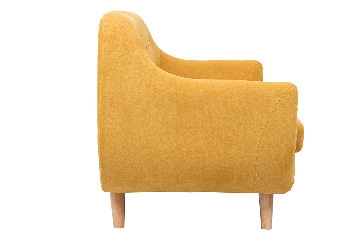 Canap scandinave dhoussable 2 places en tissu effet velours jaune moutarde et bois clair YNOK