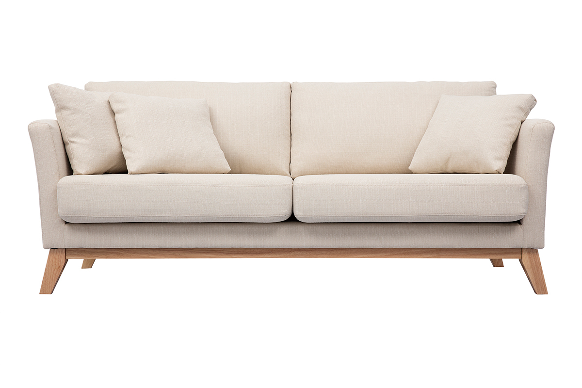 Canap scandinave dhoussable 3 places en tissu beige et bois clair OSLO