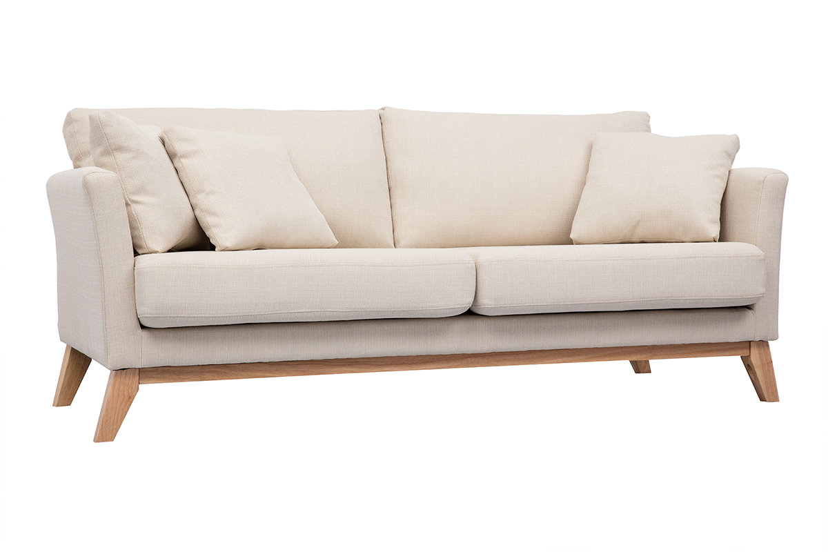 Canap scandinave dhoussable 3 places en tissu beige et bois clair OSLO