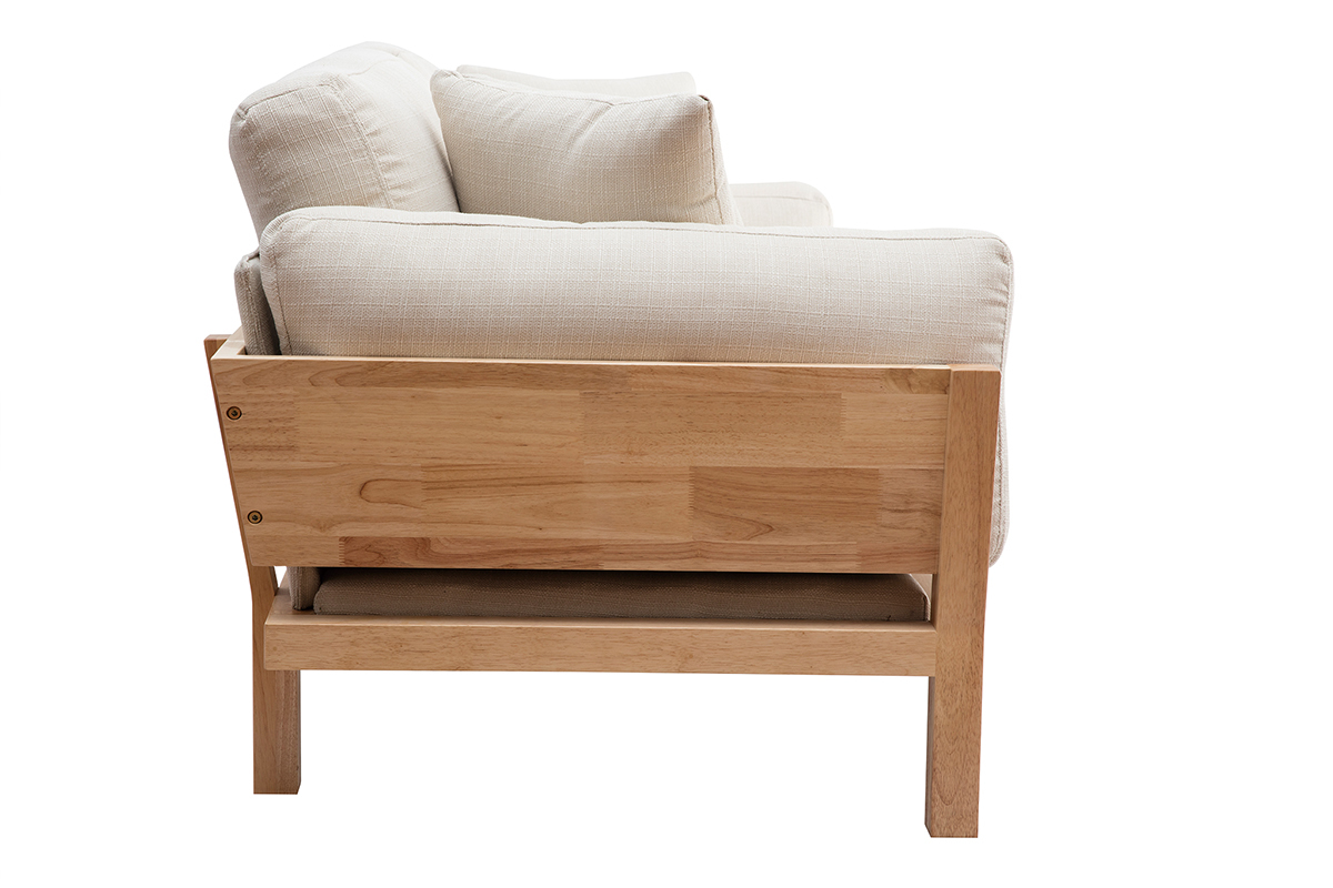 Canap scandinave dhoussable 3 places en tissu blanc crme et bois clair KYO