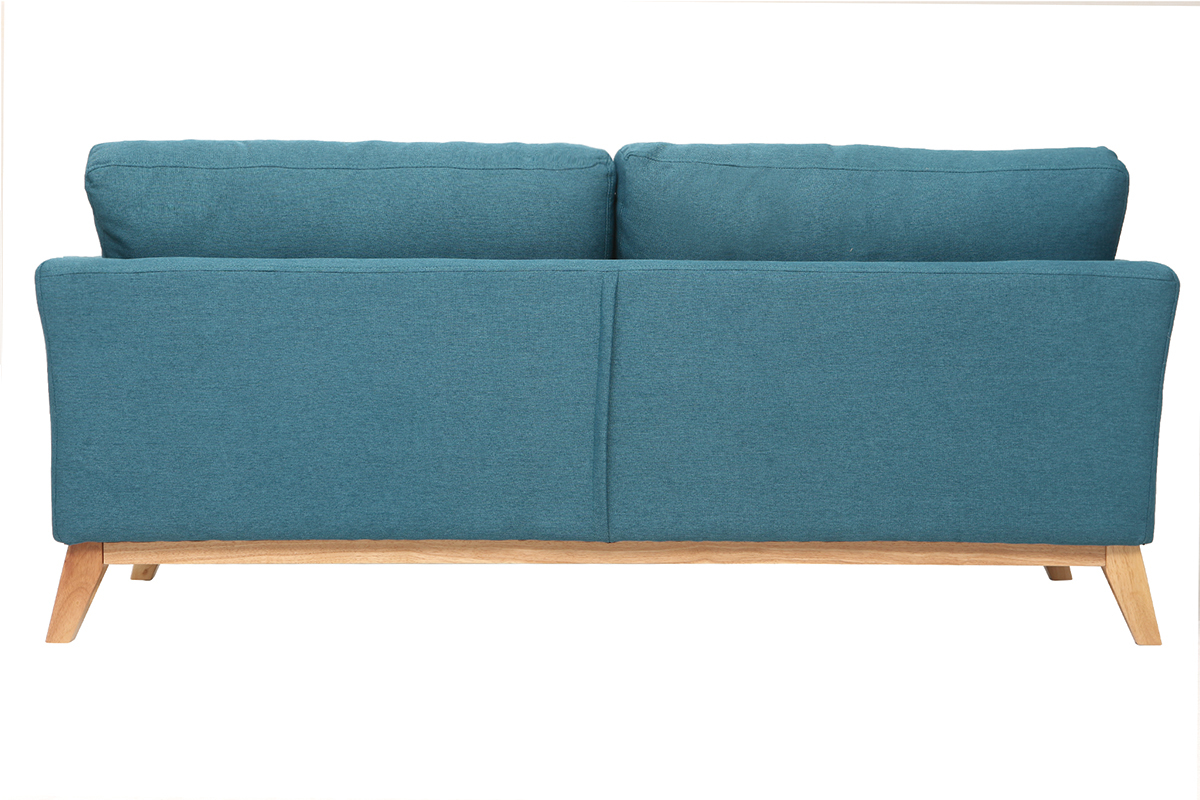 Canap scandinave dhoussable 3 places en tissu bleu canard et bois clair OSLO