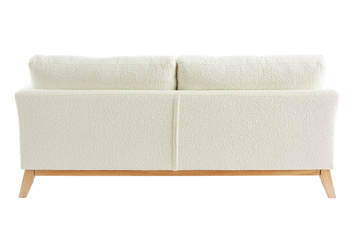 Canap scandinave dhoussable 3 places en tissu effet laine boucle blanc cass et bois clair OSLO