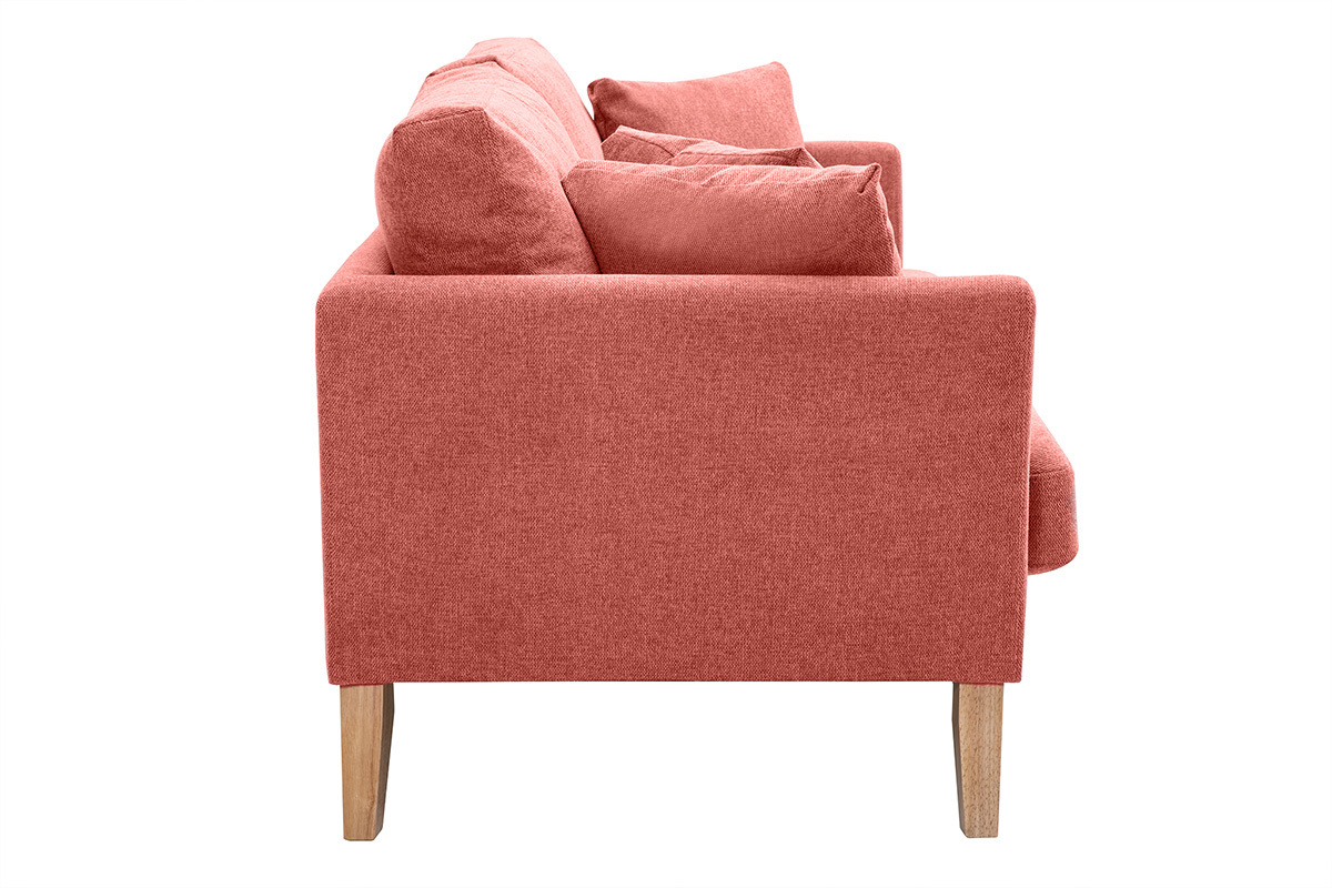 Canap scandinave dhoussable 3 places en tissu effet velours textur terracotta et bois clair OSLO