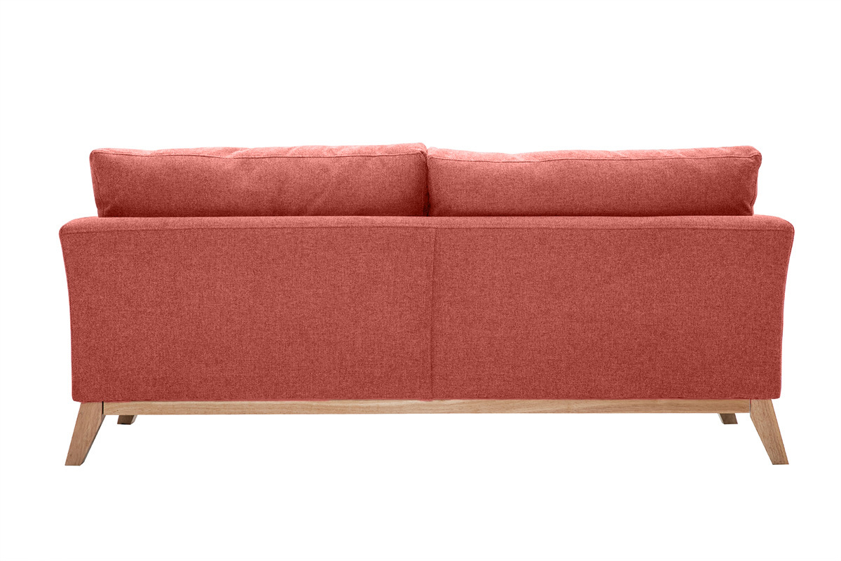 Canap scandinave dhoussable 3 places en tissu effet velours textur terracotta et bois clair OSLO