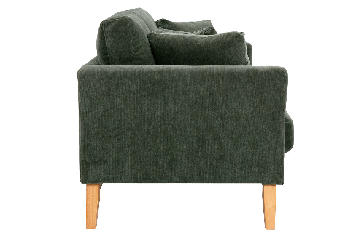 Canap scandinave dhoussable 3 places en tissu effet velours vert kaki et bois clair OSLO